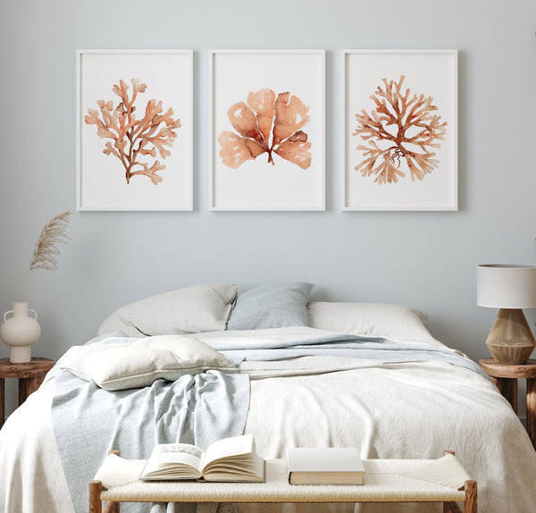 3-teiliges Wandbilder-Set in Orange & Burnt Sienna – Minimalistische Korallen Poster für Wohnzimmer, Schlafzimmer & moderne Deko