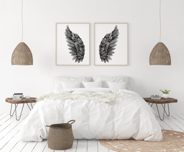 Black Set of 2 minimalist wing wall art in black tones