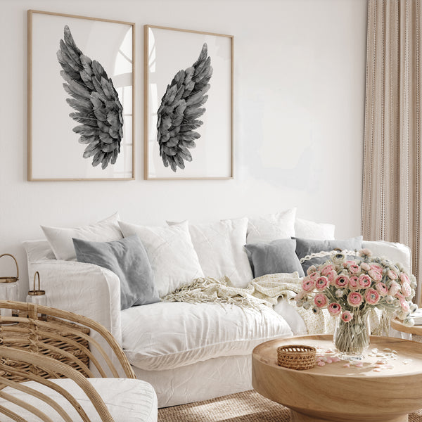Black Set of 2 minimalist wing wall art in black tones