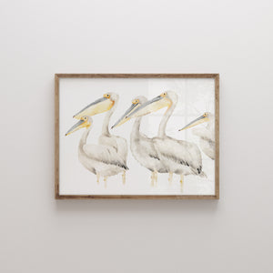 Watercolor pelican wall art with abstract design