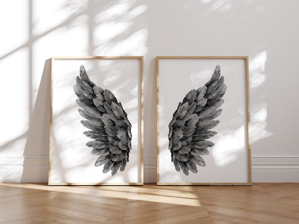 Black Set of 2 minimalist wing wall art in black tones