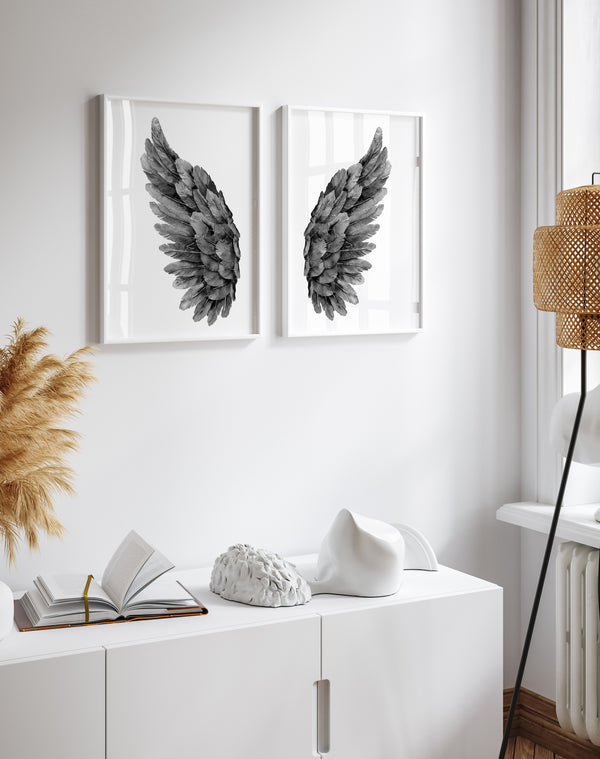 Black Set of 2 minimalist wing wall art in black tones