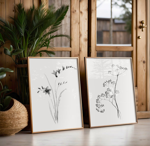 Set of 2 black botanical fine art prints