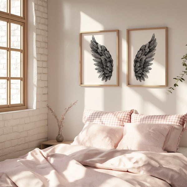 Black Set of 2 minimalist wing wall art in black tones