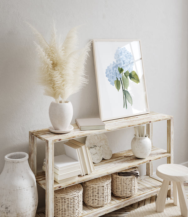Set aus 4 Aquarell Hortensien Postern – Blaue Blumen Bilder – Botanische Wanddeko für modernes Wohnzimmer oder Schlafzimmer