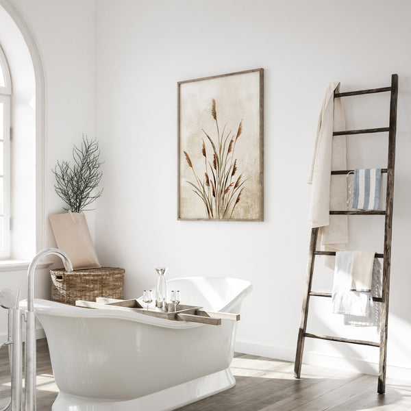 Set of 2 Farmhouse Style Prints – Watercolor Botanical Grass Wall Art in Beige and Brown Tones