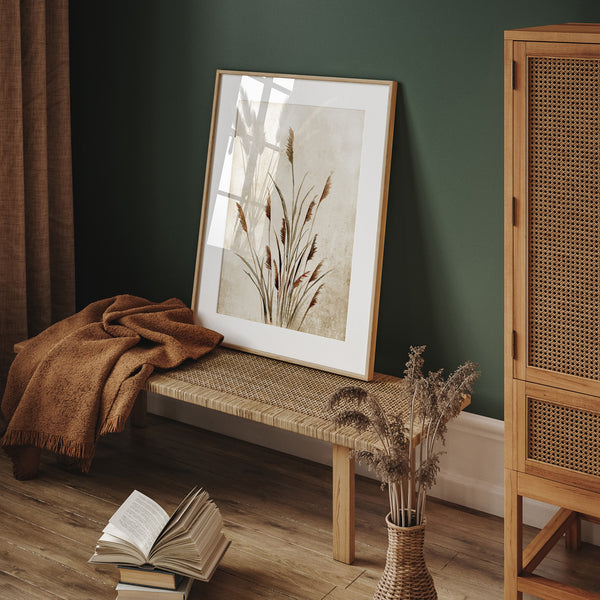 Set of 2 Farmhouse Style Prints – Watercolor Botanical Grass Wall Art in Beige and Brown Tones