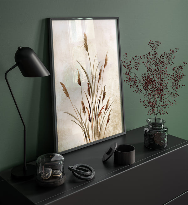 Set of 2 Farmhouse Style Prints – Watercolor Botanical Grass Wall Art in Beige and Brown Tones