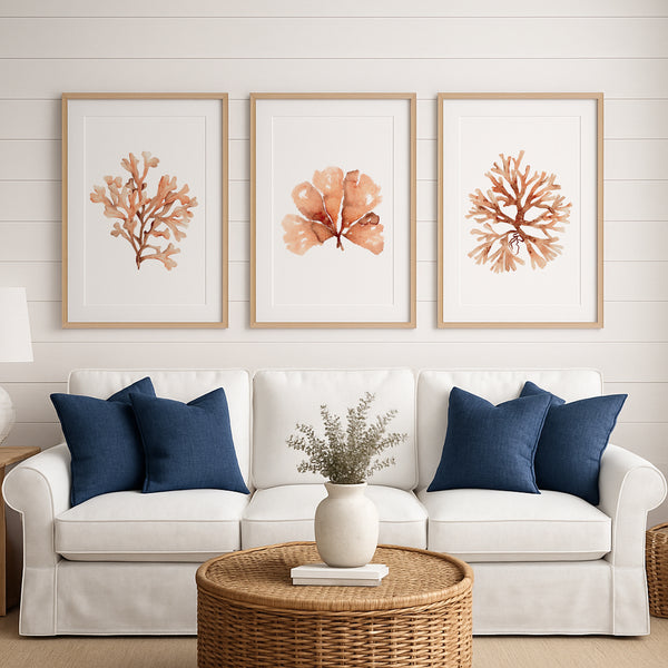 3-teiliges Wandbilder-Set in Orange & Burnt Sienna – Minimalistische Korallen Poster für Wohnzimmer, Schlafzimmer & moderne Deko