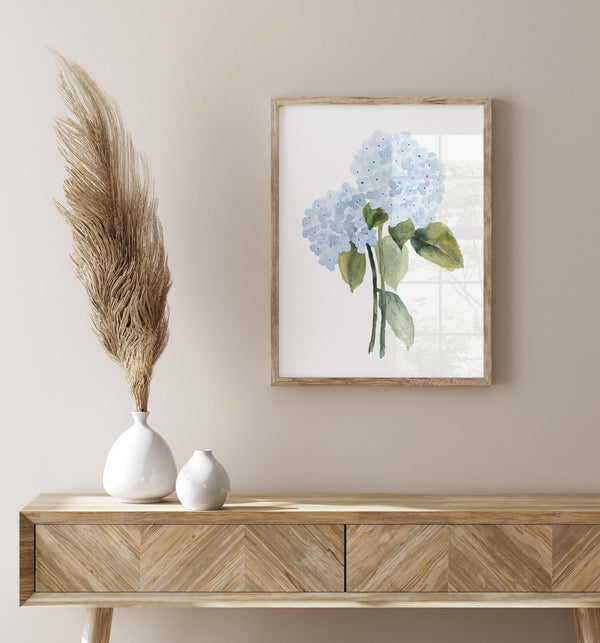 Set aus 4 Aquarell Hortensien Postern – Blaue Blumen Bilder – Botanische Wanddeko für modernes Wohnzimmer oder Schlafzimmer