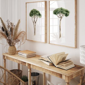 Set aus 2 Baum Postern – Minimalistische Natur Wandbilder im Japandi Stil – Aquarell Kiefer Deko für Wohnzimmer oder Schlafzimmer