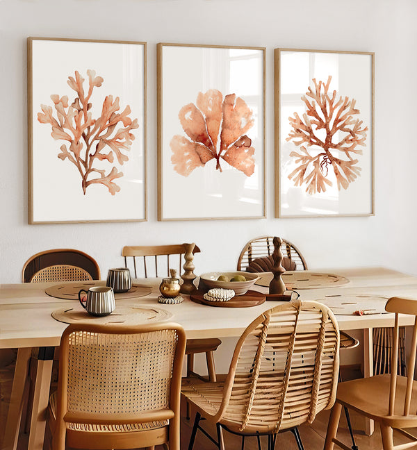 3-teiliges Wandbilder-Set in Orange & Burnt Sienna – Minimalistische Korallen Poster für Wohnzimmer, Schlafzimmer & moderne Deko