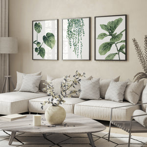 3er-Set tropische Blätter Aquarell, moderne minimalistische Kunstdrucke