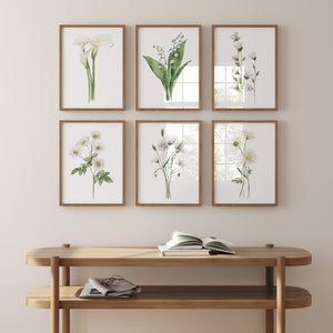 Botanical 6 Prints, Minimalist Watercolor Flowers, Farmhouse & Country Wall Art
