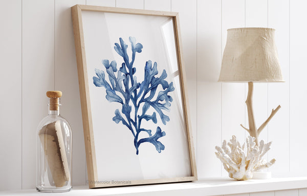 navy blue minimalist seaweed print wall art