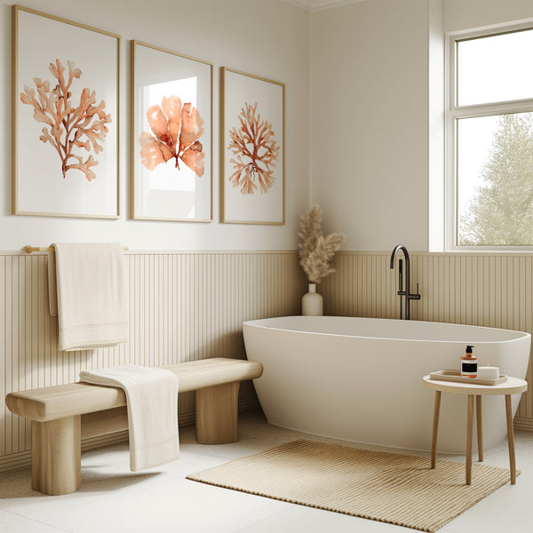 3-teiliges Wandbilder-Set in Orange & Burnt Sienna – Minimalistische Korallen Poster für Wohnzimmer, Schlafzimmer & moderne Deko