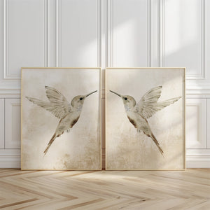 Vintage hummingbird wall art set of 2 prints
