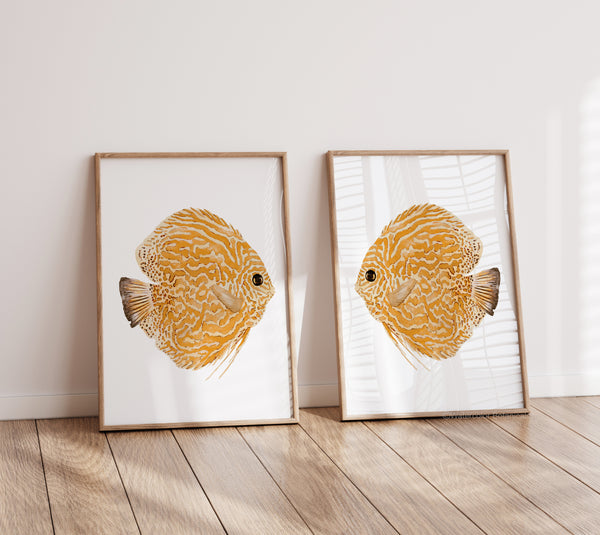 Mediterrane Fische in Orange Aquarellkunst im 2er- Set