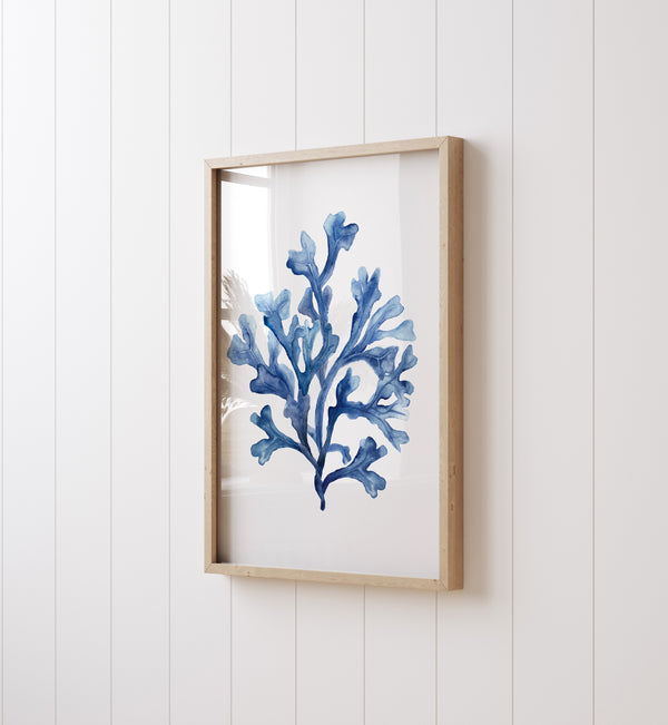 Set aus 2 Aquarell-Pflanzenpostern – Blaue Wandbilder mit Meerespflanzen – Moderne Japandi Deko für Wohnzimmer oder Schlafzimmer