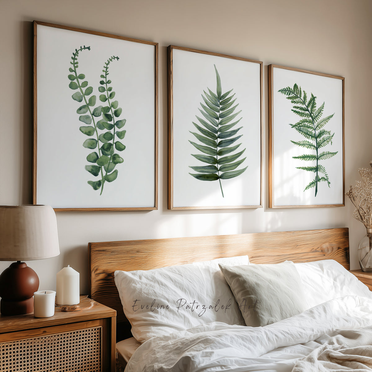 Set of 3 modern fern and branch art p...