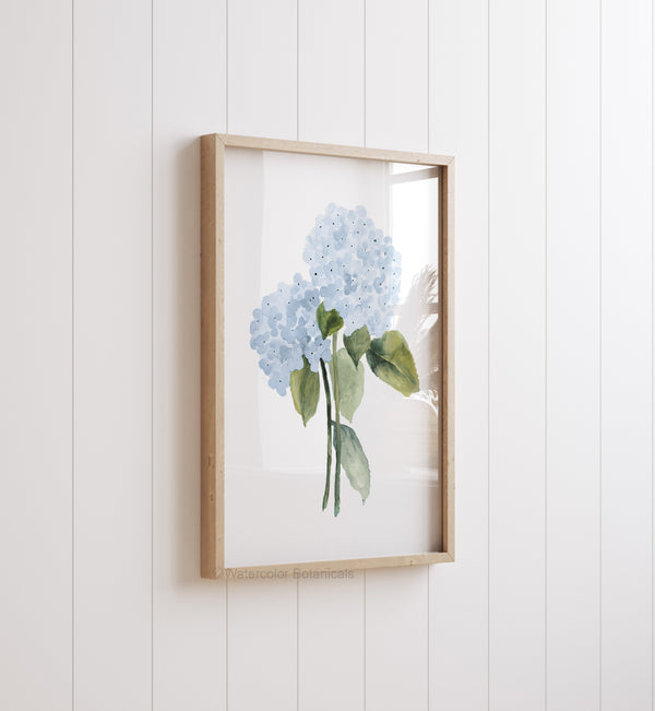 Set aus 4 Aquarell Hortensien Postern – Blaue Blumen Bilder – Botanische Wanddeko für modernes Wohnzimmer oder Schlafzimmer
