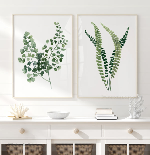 Set of 2 large green botanical art prints for modern interiors