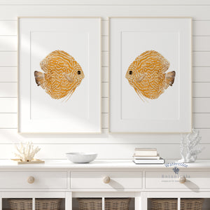 Mediterrane Fische in Orange Aquarellkunst im 2er- Set