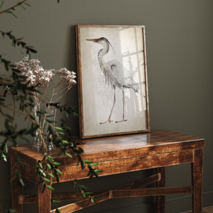 Modern vintage heron wall art poster