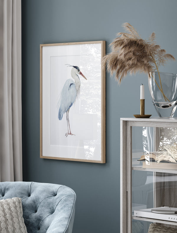 Coastal Blue Heron Wall Art Set of 3 – Elegant Watercolor Bird Art Prints