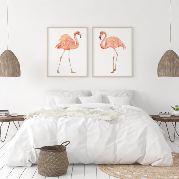 Flamingo watercolor pair of prints