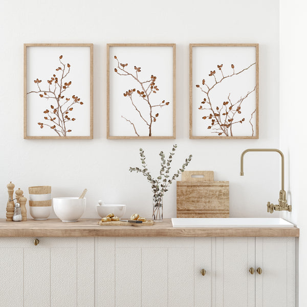 Minimalist fall botanical art print set of 3