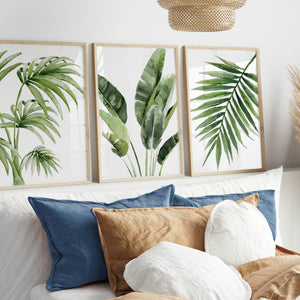 Set of 3 Green Tropical Leaves, Modern Wall Decor, Art for Living Room