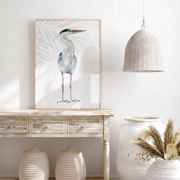 Coastal Blue Heron Wall Art Set of 3 – Elegant Watercolor Bird Art Prints