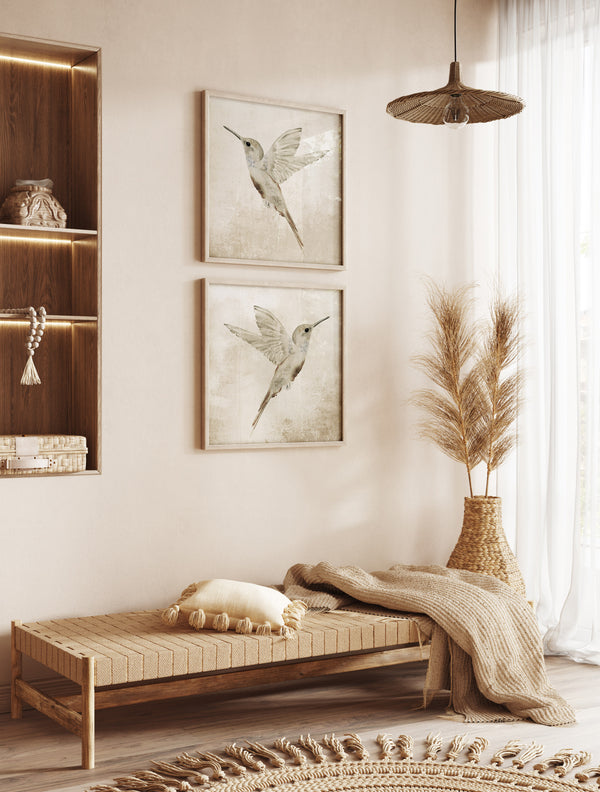 Vintage hummingbird wall art set of 2 prints