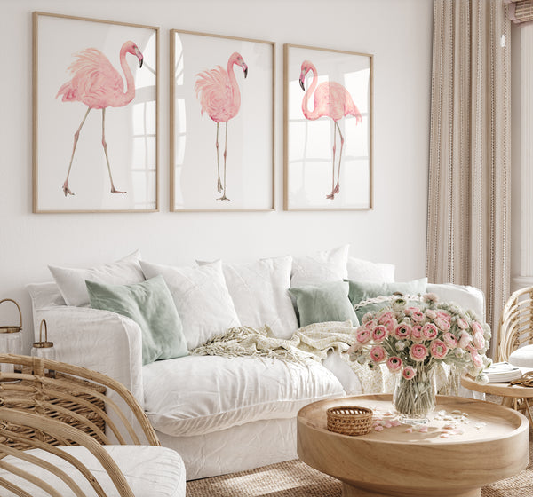 Rosa Flamingo-Drucke, 3er-Set, moderne Küstenkunst für Kinder