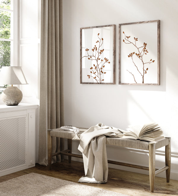 Minimalistische Botanische Wandbilder Set – Aquarell Zweige Natur Deko für Skandi & Landhausstil