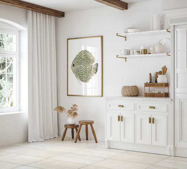 Zwei Fische Aquarell Poster Set – Salbeigrüne Skandinavische Wandbilder im Minimalistischen Stil