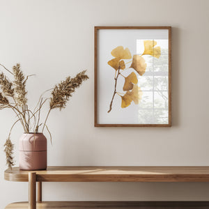Ginkgo Poster in Gelb – Botanischer Kunstdruck in Aquarell, Minimalistische Wanddeko fürs Schlafzimmer oder Wohnzimmer