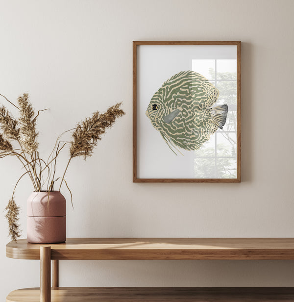 Zwei Fische Aquarell Poster Set – Salbeigrüne Skandinavische Wandbilder im Minimalistischen Stil