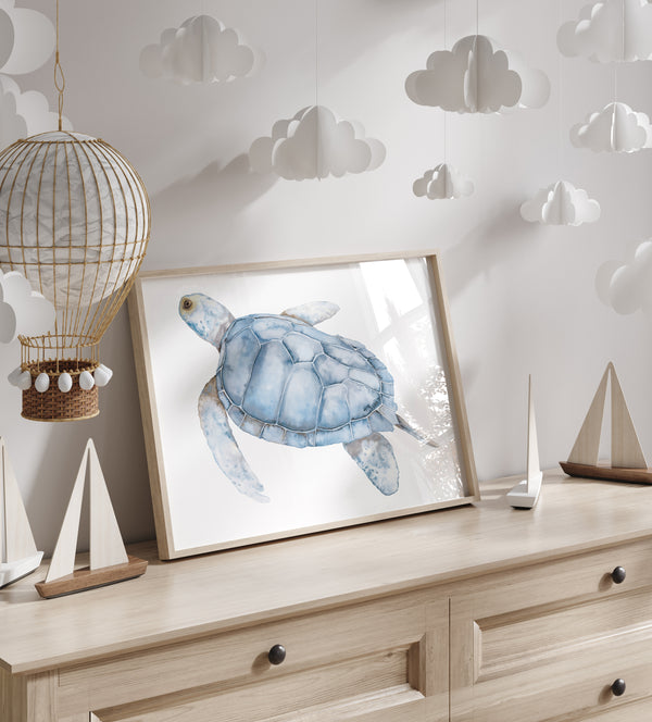 Neutrales Aquarell Schildkröten Poster – Küsten Wandkunst – Große Deko