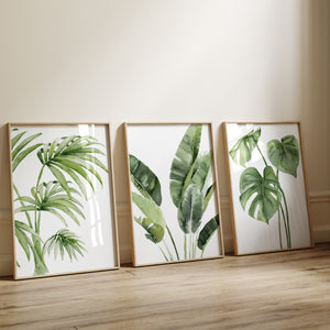 Botanische Wandposter, Set aus 3 grünen tropischen Blättern