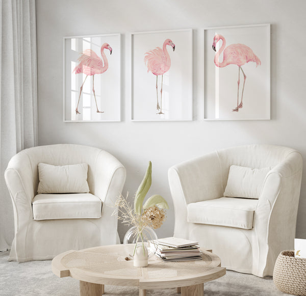 Rosa Flamingo-Drucke, 3er-Set, moderne Küstenkunst für Kinder