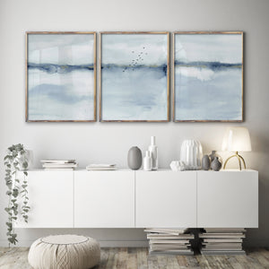 Blaues Abstraktes Wandbild – Set aus 3 Drucken, Küsten Wandbilder, Mediterrane Poster
