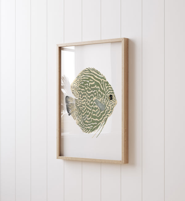 Zwei Fische Aquarell Poster Set – Salbeigrüne Skandinavische Wandbilder im Minimalistischen Stil
