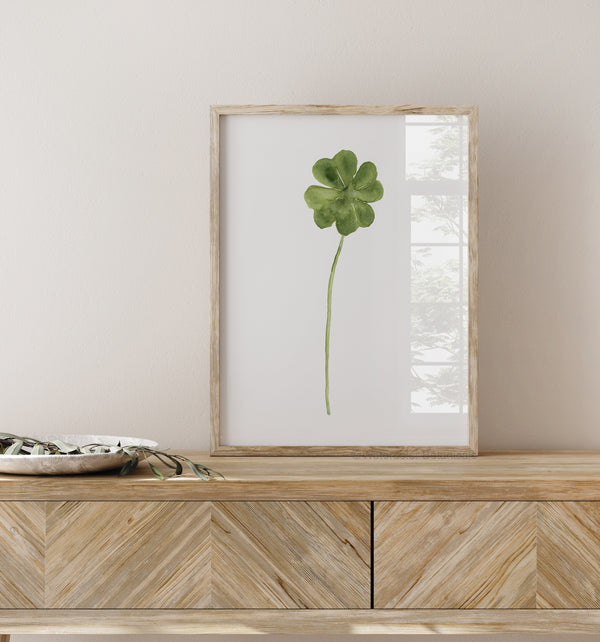 Four-leaf clover on a stem, minimalist poster for a modern home