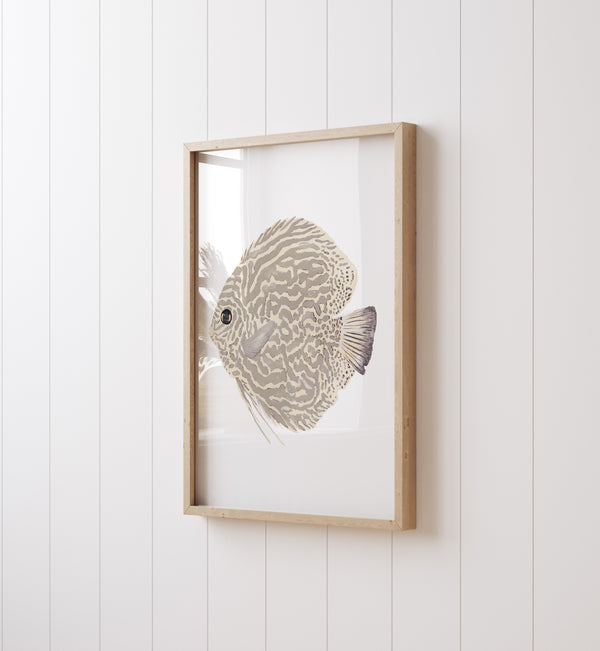 Boho set of 2 prints, modern coastal neutral art, beige abstract fish