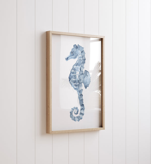 Oktopus und Seepferdchen Wandbilder – 2er Set Küsten Aquarell Meeresmotive, Ungerahmte Maritime Strandhaus Wanddekoration