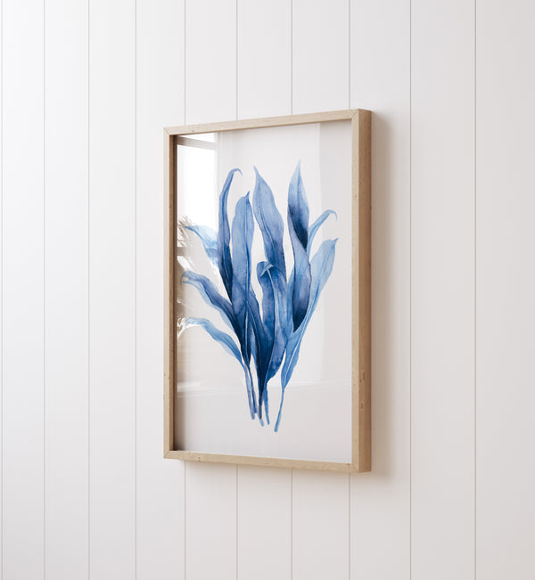 Aquarell Blaue Korallen Wandkunst Drucke – Indigo Marine Küsten Meerestiere Set aus 4, Nautische Ozean Botanische Kunstwerke für Strandhaus Deko