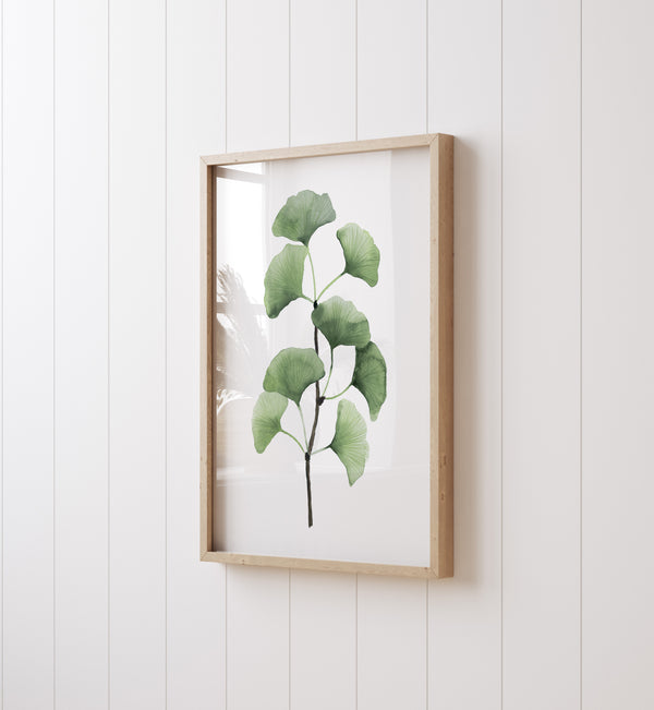 Botanische Wandkunst – Set aus 2 Ginkgo-Blatt Postern in Aquarell – Japandi & Skandinavische Wohnkultur
