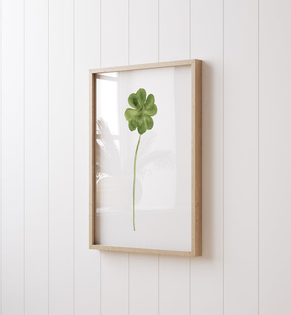 Four-leaf clover on a stem, minimalist poster for a modern home